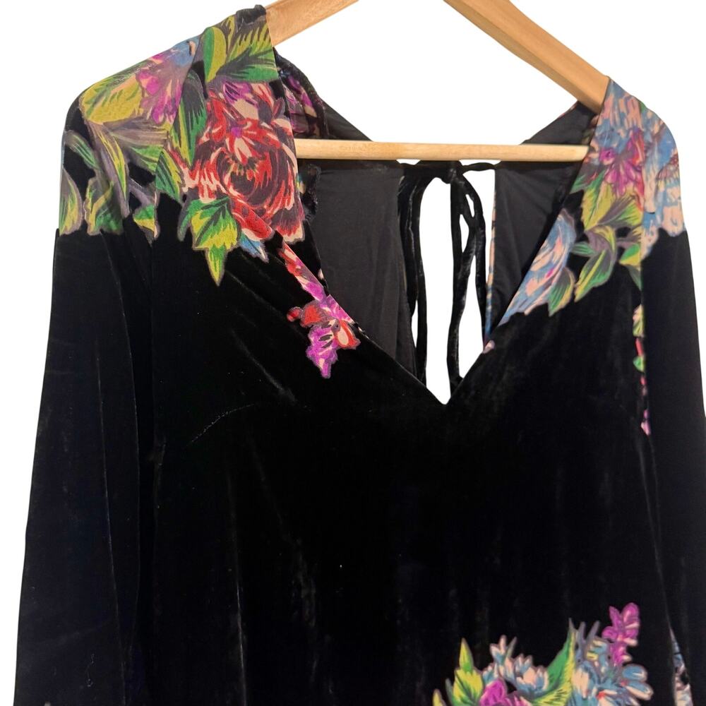 Free People Misha Velvet Mini Dress BLK Floral XS Whimsygoth Romantic Twee Y2K - Picture 5 of 12